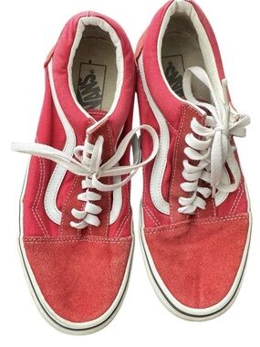 Vans Red and White Old Skool Lace-Up Sneakers